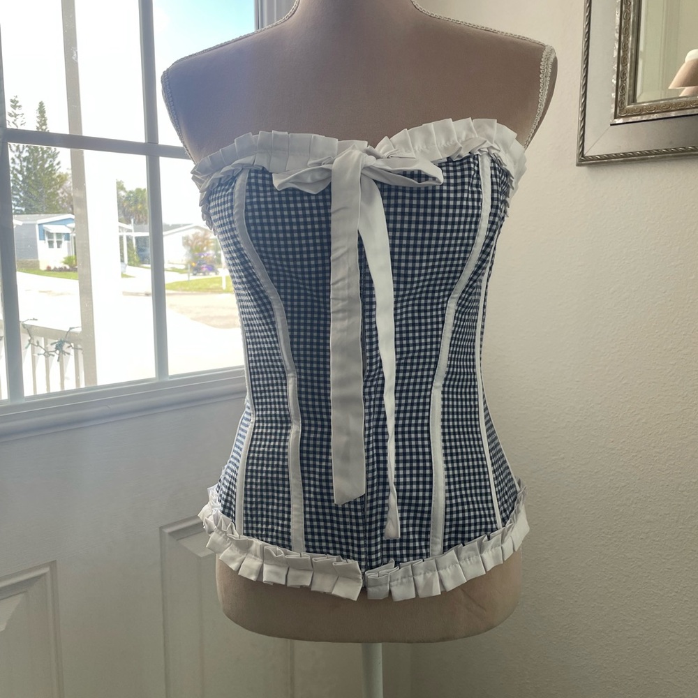 Frederick's of Hollywood Navy and White Checkered Top